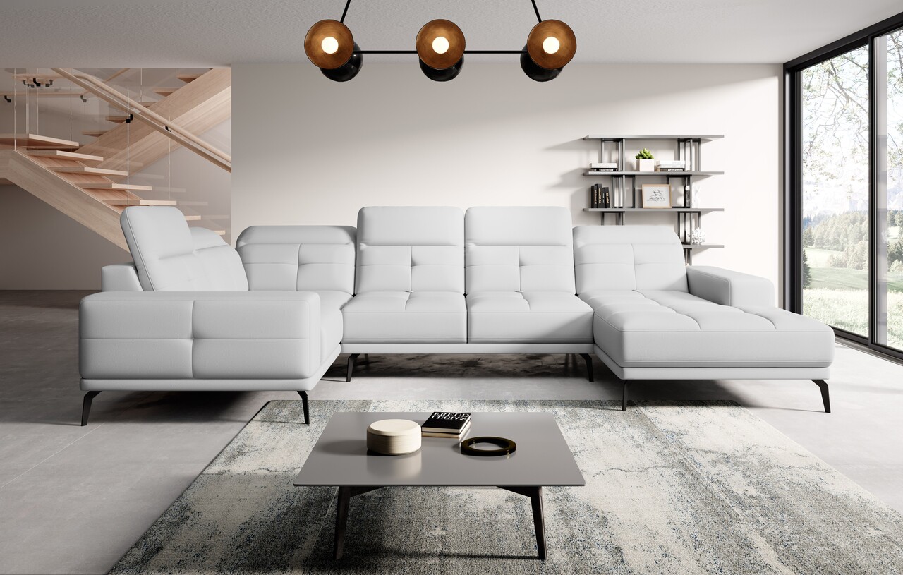 Coltar stanga 6 locuri ELTAP, LT-17SOF, Neviro, 350x201x77 cm, lemn/poliester, alb Colțare